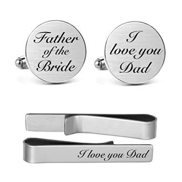 Imagem de MUEEU Abotoadura "Father of the Bride" gravada I Will Always Be Your Little Girl Dad Father Tie Bar, Medium, Prata, aço inoxidável