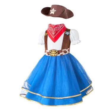 Imagem de Dressy Daisy Fantasia infantil de vaqueira ocidental para festa de Halloween com Badana e chapéu tamanho 8-10
