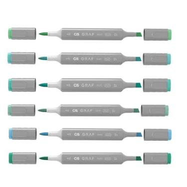 Imagem de Marcador Cis Graf Duo Brush Tons De Verde E Azul