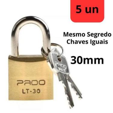 Imagem de Kit 5 Cadeado 30mm Pado mesmo segredos iguais mesma chave