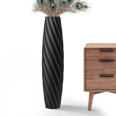 Imagem de Rocendlor Vaso de piso alto, vasos de 59,9 cm de altura, resistentes, luxuosos, texturizados para ramos decorativos de flores secas, vaso de chão para rústico, sala de estar, decoração de prateleira