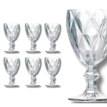 Imagem de Conjunto de 6 Taças Diamante para Água e Vinho, 330ml, 16,5cm, Vidro Transparente