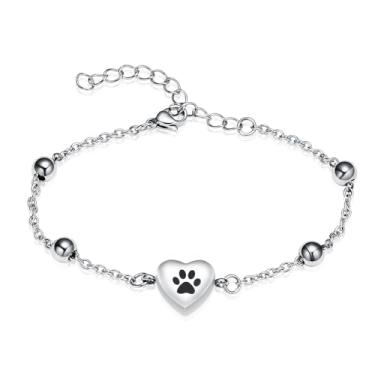 Imagem de shajwo Pulseira de urna para cinzas para mulheres homens cão gato impressão pata animal de estimação cremação jóias ajustável memorial lembrança link pulseira, Medium, Aço inoxidável, Sem pedras