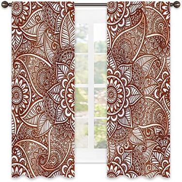 Imagem de Cortinas blackout Paisley 90%, estampa de design de arte paisley, cortinas blackout com absorção de som para decoração de sala de jantar/festa, L 182 x C 182 cm