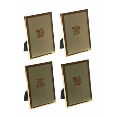 Imagem de Kit 4 Porta Retrato Metal e Vidro 10x15 Moldura Lisa Dourado - Tokyo D
