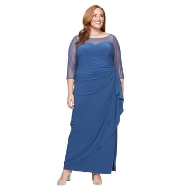Imagem de Alex Evenings Vestido feminino longo fosco jersey mãe da noiva com mangas 3/4 (tamanho grande), Wedgewood, 25 Plus Size