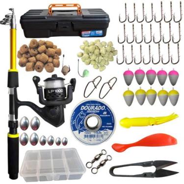 Imagem de Vara com Molinete Completo Kit Tralha de Pesca Anzol Maleta Iscas Mass
