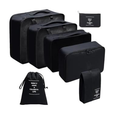 Imagem de Organizador Viagem Kit 7 Peças - Necessaire para Bagagem Malas Roupas Bolsa Cosméticos Higiene - Dobrável Impermeável Multiuso Feminina Masculina Unissex Grande Compacto Prático (PRETO)