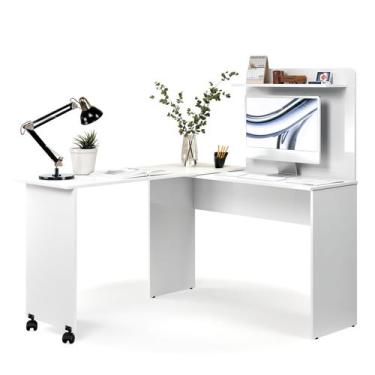 Imagem de Escrivaninha em L ou Bancada Painel com prateleira Office Escritório -