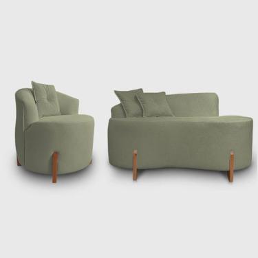 Imagem de Kit Sofá Orgânico Feijão Com Poltrona Pé De Madeira Bouclé Minimalista