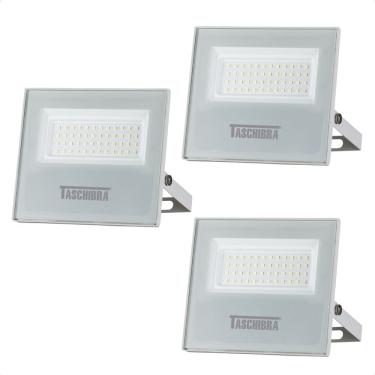 Imagem de Kit 3 Refletor Holofote Taschibra Led Tr Slim 20w Verde Prova Da água Ip65 Branco Bivolt