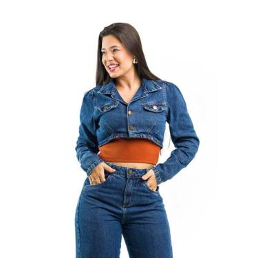 Imagem de Jaqueta Feminina Curta Jeans 100% algodão - Restrito Jeans, 42, Azul