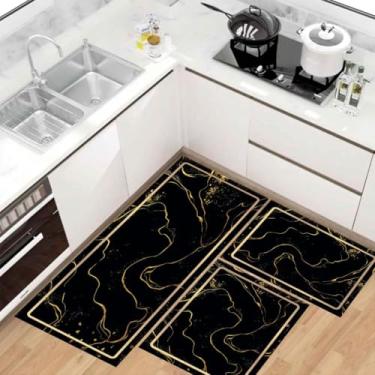 Imagem de Kit Tapete Passadeira de Cozinha Antiderrapante Absorvente (Mármore 8)