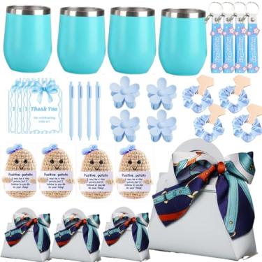 Imagem de Qubccum 4 conjuntos de prêmios de chá de bebê para jogadores, vencedores de chá de bebê, presentes de convidados, copo de presente, casamento, prêmios de jogos de noiva (azul)