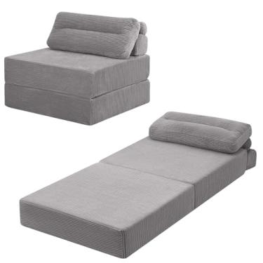 Imagem de MeMoreCool Sofá cama conversível cadeira dobrável, cadeira de dormir sem ossos com travesseiro, sofá dobrável, espreguiçadeira futon de chão preguiçoso para hóspedes pequenos espaços, colchão dobrável