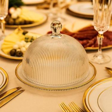 Imagem de Porta Queijo Borda Dourado Graffiato Queijeira Em Vidro - Haüskraft