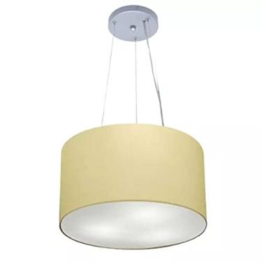Imagem de Lustre Pendente Cilíndrico Cúpula Tecido 40x25 cm, Vivare Iluminação, Pendente4182 LA, Algodão Cru, Médio
