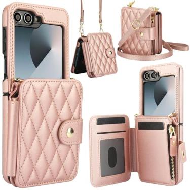 Imagem de Capa de celular para Samsung Galaxy Z Flip 5 5G 2023 com bloqueio de RFID, carteira com zíper, alça transversal, cordão de ombro, suporte para cartão de crédito ZFlip5 Z5 G Flip5 ZFlip 5Z feminino