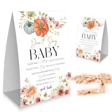 Imagem de Placa de chá de bebê, jogo Don't Say Baby Shower para decorações de chá de bebê, decoração de chá de bebê neutro, mini prendedores de roupa para chá de bebê, 1 placa e 50 mini prendedores de roupa