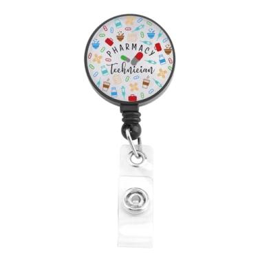 Imagem de FUSTMW Suporte de crachá de técnico de farmácia retrátil Clip Rx para presentes de apreciação técnica de farmacêutico (emblema Phtech)