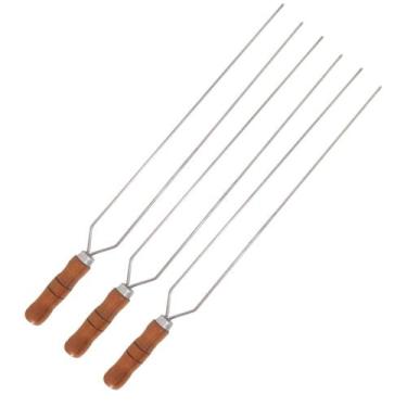 Imagem de 3 Espetos Duplo 50cm De Inox Com Cabo Madeira - Churrasco - INOX LAURI