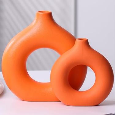 Imagem de Vasos decorativos modernos em forma de donut, estilo boho minimalista feito à mão, vaso moderno para decoração de casa, mesa de jantar, casamento, festa, sala de estar, escritório, quarto (laranja