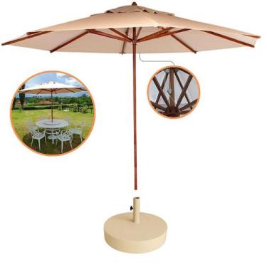 Imagem de Ombrelone Guarda Sol 3mts Madeira + Base 40kg Praia Piscina Jardim - N