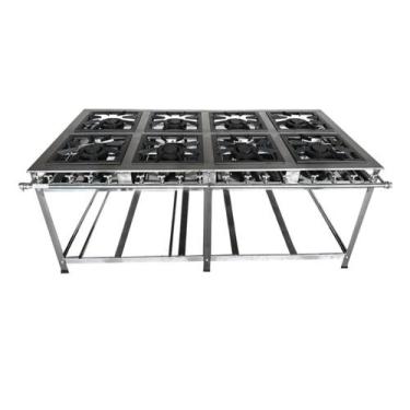 Imagem de Fogão Industrial 8 Bocas Duplas 40x40 P8 em Aço Inox Leona - Mr Fogões