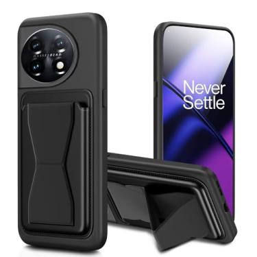 Imagem de Capa carteira de telefone para OnePlus 11 5G com suporte para cartão e suporte/suporte capa de proteção contra quedas - preta