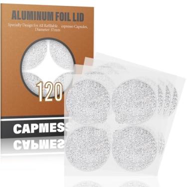 Imagem de CAPMESSO Cápsulas de café – adesivos de alumínio para reutilizar cápsulas originais Nespresso cápsulas recarregáveis compatíveis com máquinas de linha original Nespresso (V2-120 tampas (37 mm))