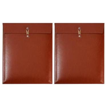 Imagem de BENECREAT 2 pastas de arquivo de couro PU, pasta vertical de envelope de arquivo A4, bolsos de armazenamento de arquivos de couro à prova d'água com fecho de cordão (marrom)