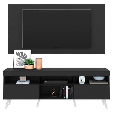 Imagem de Rack Com Painel E Suporte Tv 65" Retrô Flórida Multimóveis V3134 Preto/Branco Preto/Branco