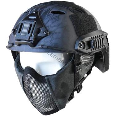 Imagem de Pj Tactical Capacete Rápido Tático Soft Cs Protetor Escudo Inferior Malha Meia Máscara Facial Com Protetores Auriculares, Green, 55 * 62 cm