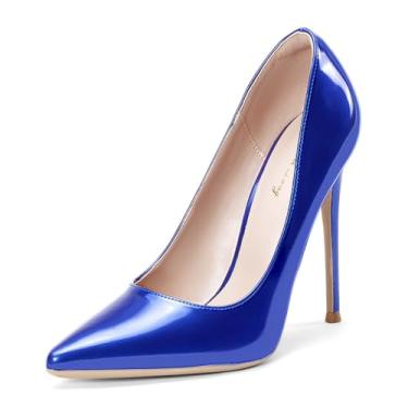Imagem de Scarpin feminino GENSHUO 12 cm com Bico Fino Fechado, Salto Alto Agulha, Fácil de Calçar, Azul royal, 36