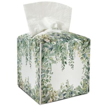 Imagem de Porta-lenços de eucalipto quadrado com cinto inferior capa decorativa de couro aquarela para banheiro, carro, escritório, ideal para mulheres, amigas, mãe, melhor amiga, aniversário, Natal, presentes