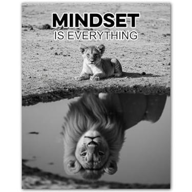 Imagem de Lion Mindset Is Everything - Pôster motivacional para escritório e academia - Impressão inspiradora sem moldura 20 x 25 cm para homens - Arte de parede animal para mentalidade, foco e confiança