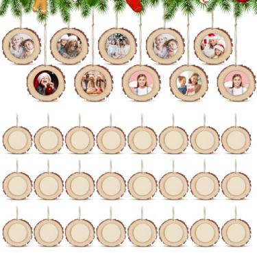 Imagem de Wonderjune 24 porta-retratos redondos de madeira para enfeites de Natal para pendurar em árvore de Natal usando minhas próprias fotos (clássico)