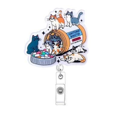 Imagem de Carretel de crachá de gato, engraçado, enfermeira, gatos, mãe, amantes, porta-clipe retrátil, estimulador de pílulas felizes, veterinário, técnico, veterinário, farmácia, saúde mental, trabalhador