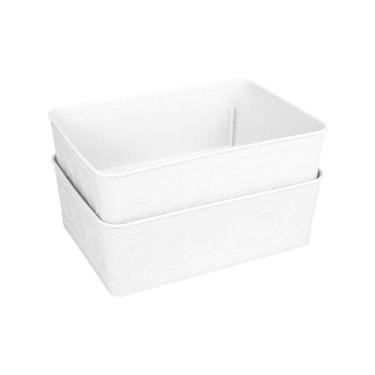 Imagem de Kit 2 Cesto Multiuso Decorativo Branco 19x13,5x6,5Cm - 123 Organizei