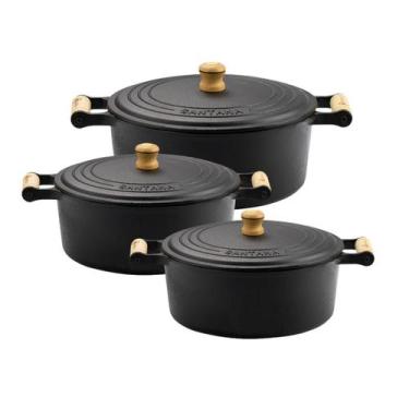 Imagem de Jogo De Panela Caçarola Ferro Fundido 16 18 22 Alça Madeira - Santana,