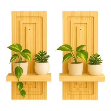Imagem de Prateleira Decorativa Suspensa de Parede em Madeira Pinus Design Minimalista para Plantas e Objetos(2 UNIDADES)