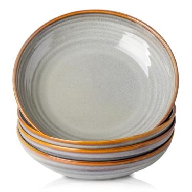 Imagem de Hasense Conjunto de 4 tigelas de massa, tigelas de cerâmica de 947 ml para cozinha, pratos rasos de 22 cm para salada, macarrão, sopa, lava-louças e micro-ondas, cinza claro