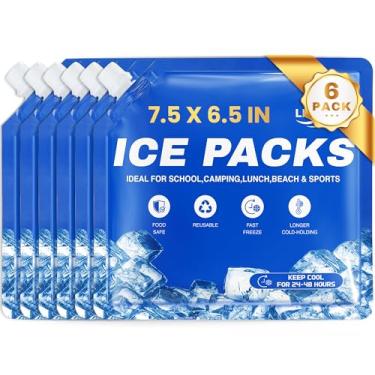 Imagem de LINSIRON Bolsas de gelo para refrigerador, 6 peças, upgrades 2025, lancheiras, refrigeradores, reutilizáveis, rodas de choque, pacote seco, grande, blocos frios, acessórios, cubos, caixa fina, itens