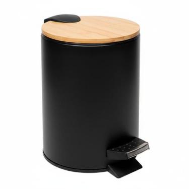 Imagem de Lixeira Com Tampa De Bambu Cozinha Banheiro Cesto De Lixo 3 Litros - V