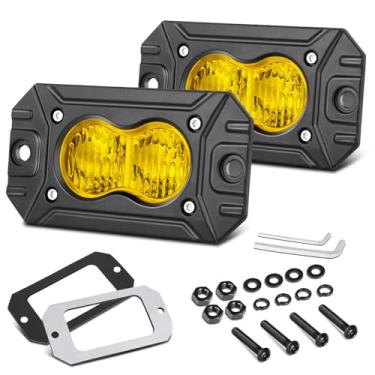 Imagem de Cápsulas de LED amarelas de montagem embutida, Niking Auto 2 peças de faróis de neblina amarelos de 7,6 cm, luz de direção de LED, âmbar reverso, luz de reserva, off-road, perseguição de inundação