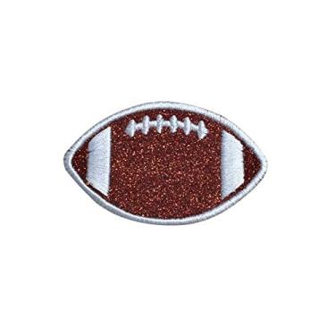 Imagem de Bola de futebol com glitter marrom, contorno branco/bordado, aplique de ferro (7,5 cm)
