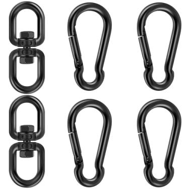 Imagem de FALESOUL 4+2 Double Eye Swivel, Heavy Duty 304 Stainless Steel Swivel Ring, Rotating Carabiner Swing Spinner Hanger for Hanging Plants Swing Spinner Hanger Suspension Hammock (Black)