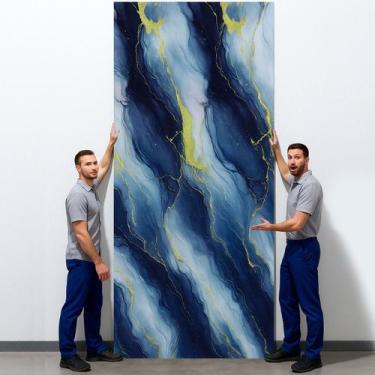 Imagem de Placa Adesiva Parede Painel Continuo Mármore Azul e Dourado 260X120cm 
