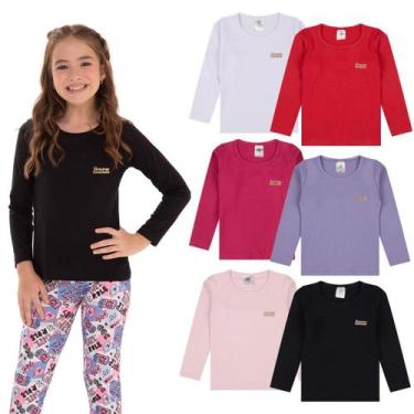 Imagem de Kit 5 Blusas Manga Longa Infantil Bebê Menina Algodão Lisa conforto pa