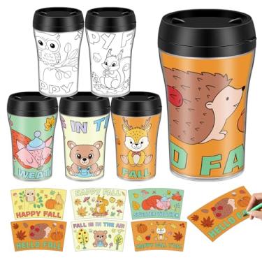 Imagem de Yiyiring Conjunto de 12 copos de colorir DIY Color Your Own Cups 283.5 g Color Your Own Plastic Canecas de outono para adultos lembrancinhas de festa artesanato sala de aula atividades domésticas